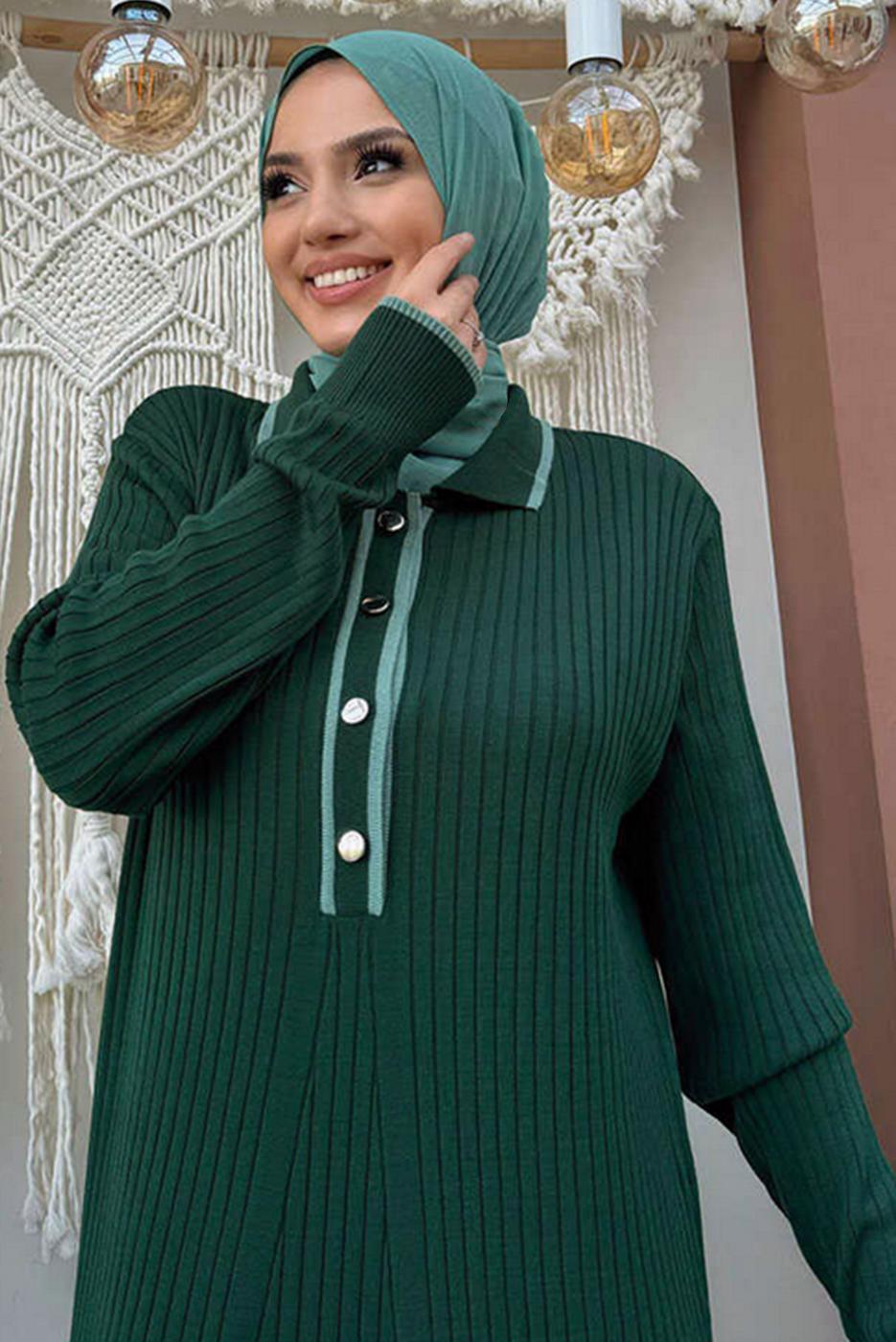 Hijab clothing GREEN KNITWEAR DRESS T 32332
