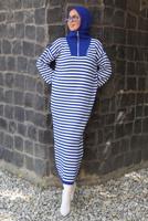 Tesettür giyim LACİVERT ÇİZGİLİ TRİKO ELBİSE T 4033