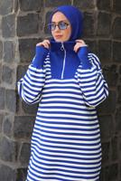 Tesettür giyim LACİVERT ÇİZGİLİ TRİKO ELBİSE T 4033