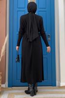 Tesettür giyim SİYAH KUŞAKLI TRİKO ELBİSE T 41332