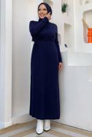Tesettür giyim LACİVERT KUŞAKLI TRİKO ELBİSE T 41332