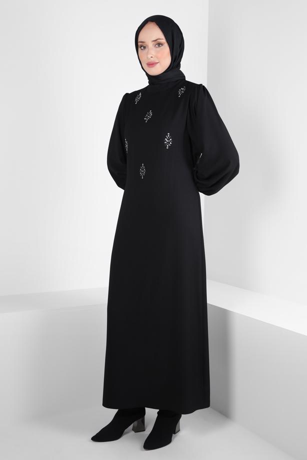 Hijab clothing BLACK ALVINA BELTED DRESS T 44356-1 - TRENDTESETTÜR