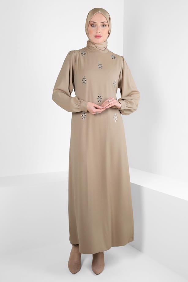 Hijab clothing BEIGE ALVINA BELTED DRESS T 44356-1 - TRENDTESETTÜR