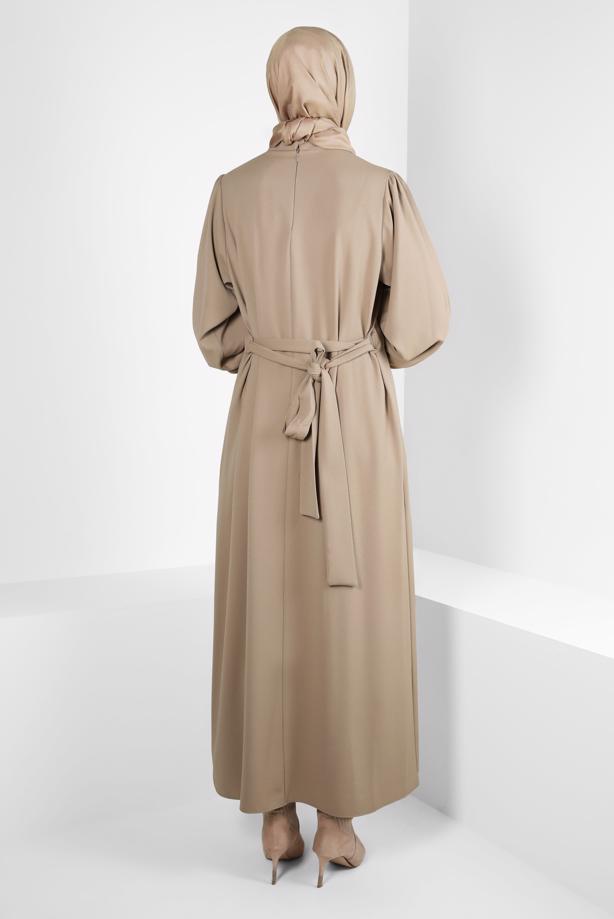 Hijab clothing BEIGE ALVINA BELTED DRESS T 44356-1 - TRENDTESETTÜR