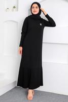Tesettür giyim SİYAH BROŞ DETAYLI KEMERLİ ELBİSE T 4742