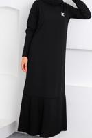 Tesettür giyim SİYAH BROŞ DETAYLI KEMERLİ ELBİSE T 4742