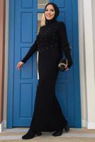 Hijab clothing BLACK KNITWEAR DRESS WITH PEARL DETAIL T 61332