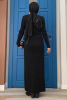 Hijab clothing BLACK KNITWEAR DRESS WITH PEARL DETAIL T 61332