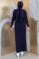 Hijab clothing NAVY BLUE KNITWEAR DRESS WITH PEARL DETAIL T 61332