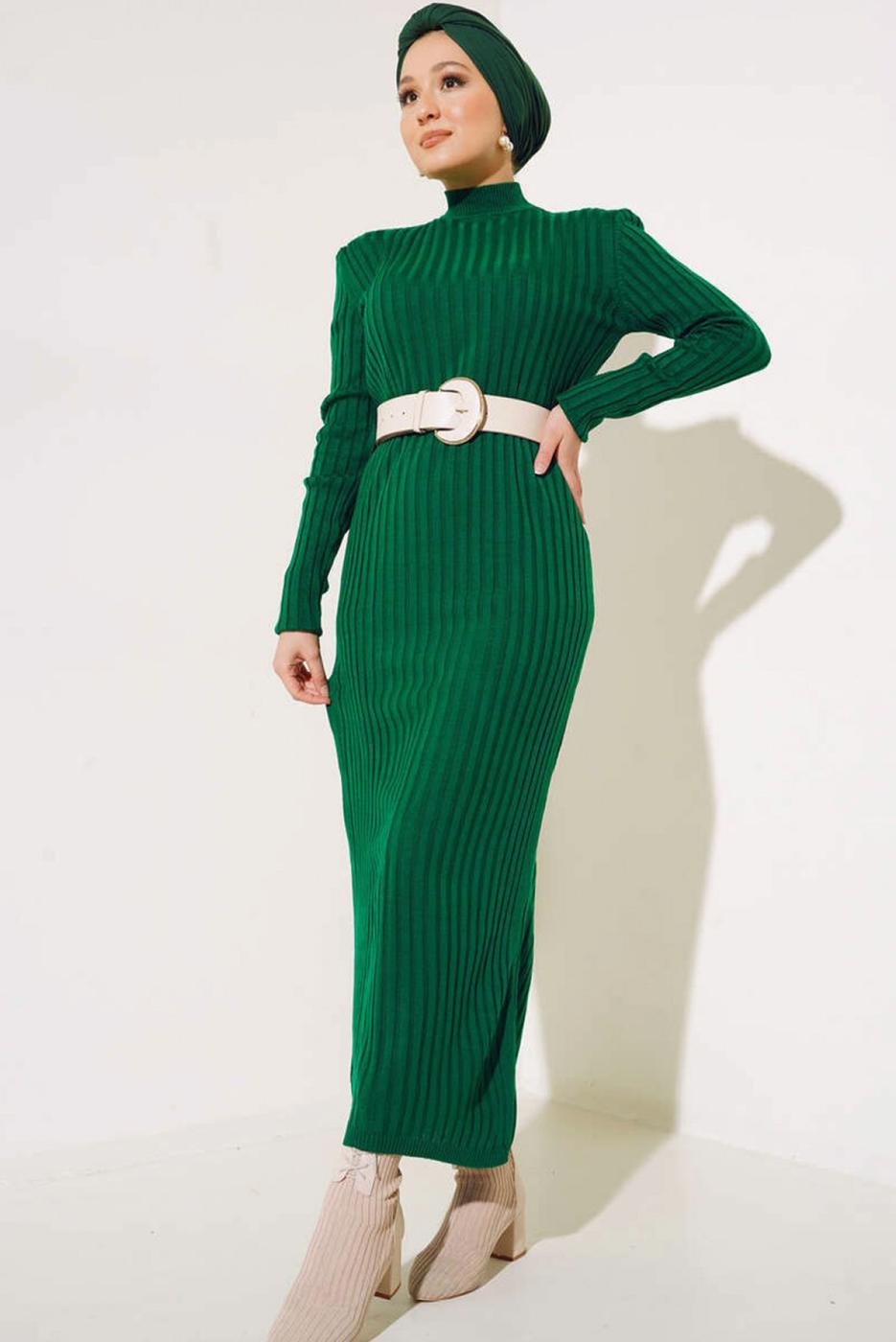 Hijab clothing GREEN KNITWEAR DRESS T 6501