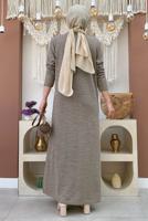 Tesettür giyim VİZON TAŞ DETAYLI TRİKO ELBİSE T 71332