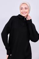 Tesettür giyim SİYAH TRİKO ELBİSE T 7808