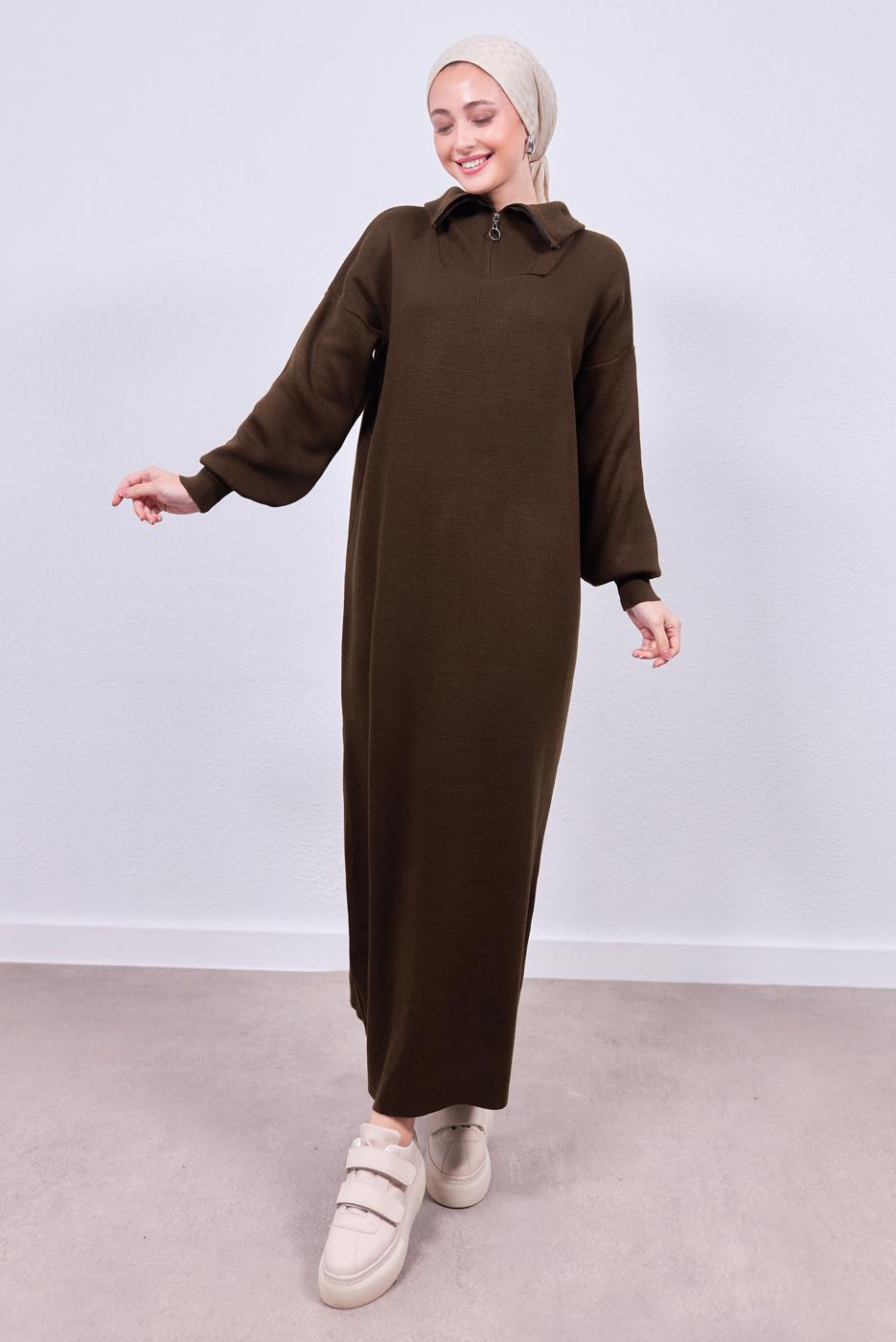 Hijab clothing BROWN KNITWEAR DRESS T 7808