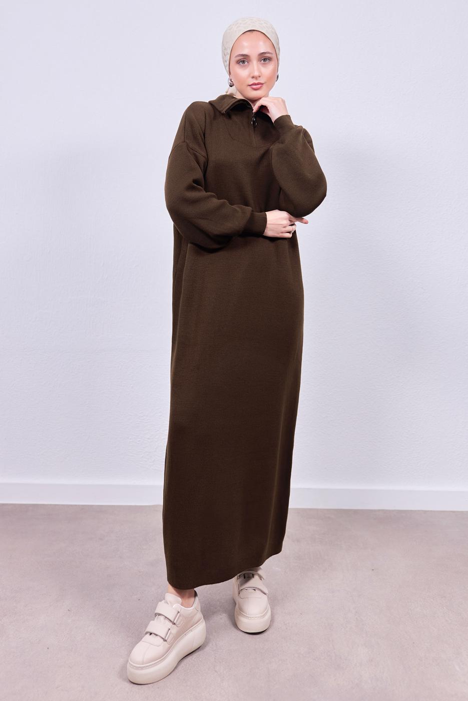 Hijab clothing BROWN KNITWEAR DRESS T 7808