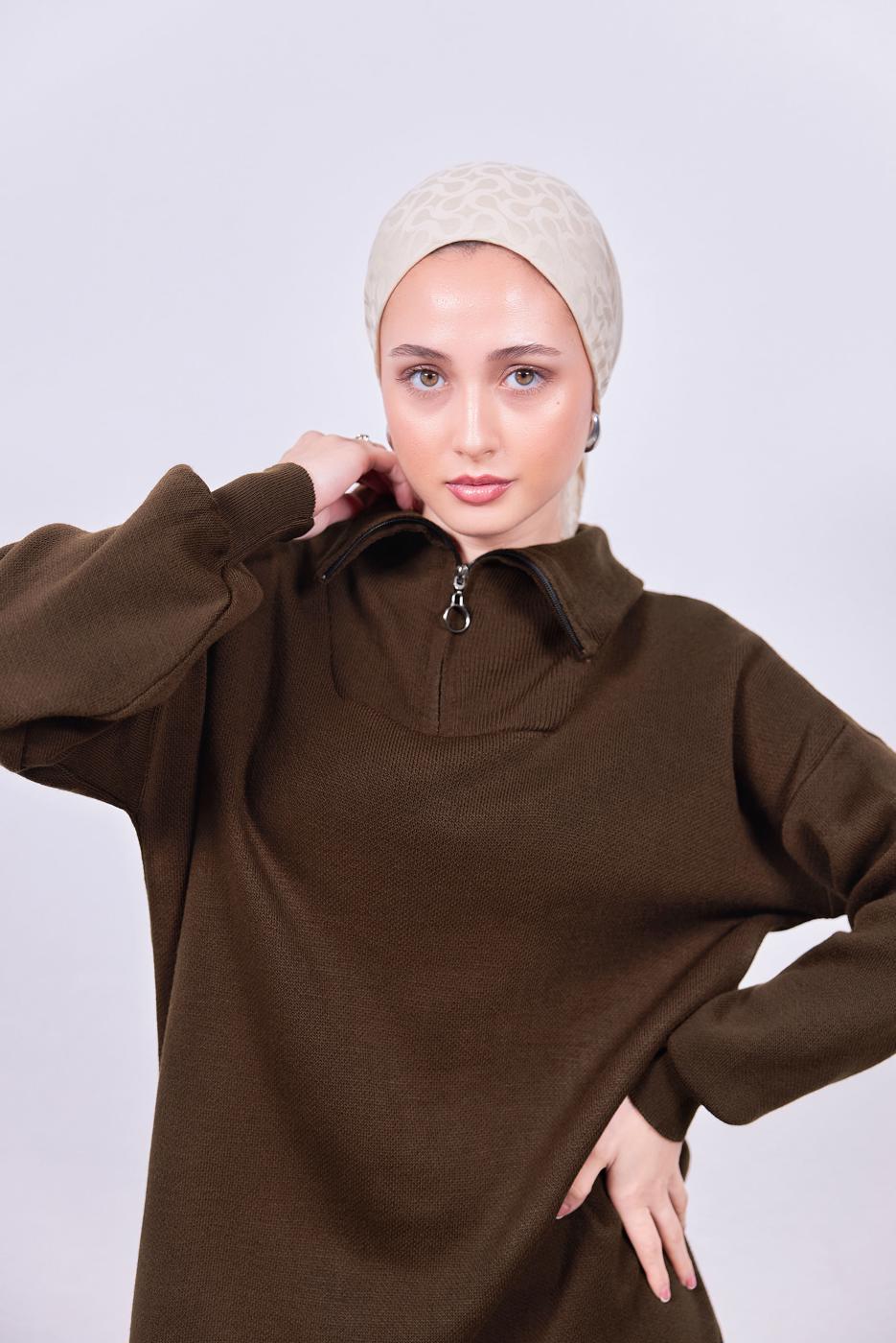 Hijab clothing BROWN KNITWEAR DRESS T 7808