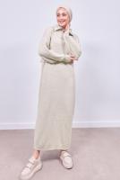 Hijab clothing BEIGE KNITWEAR DRESS T 7808
