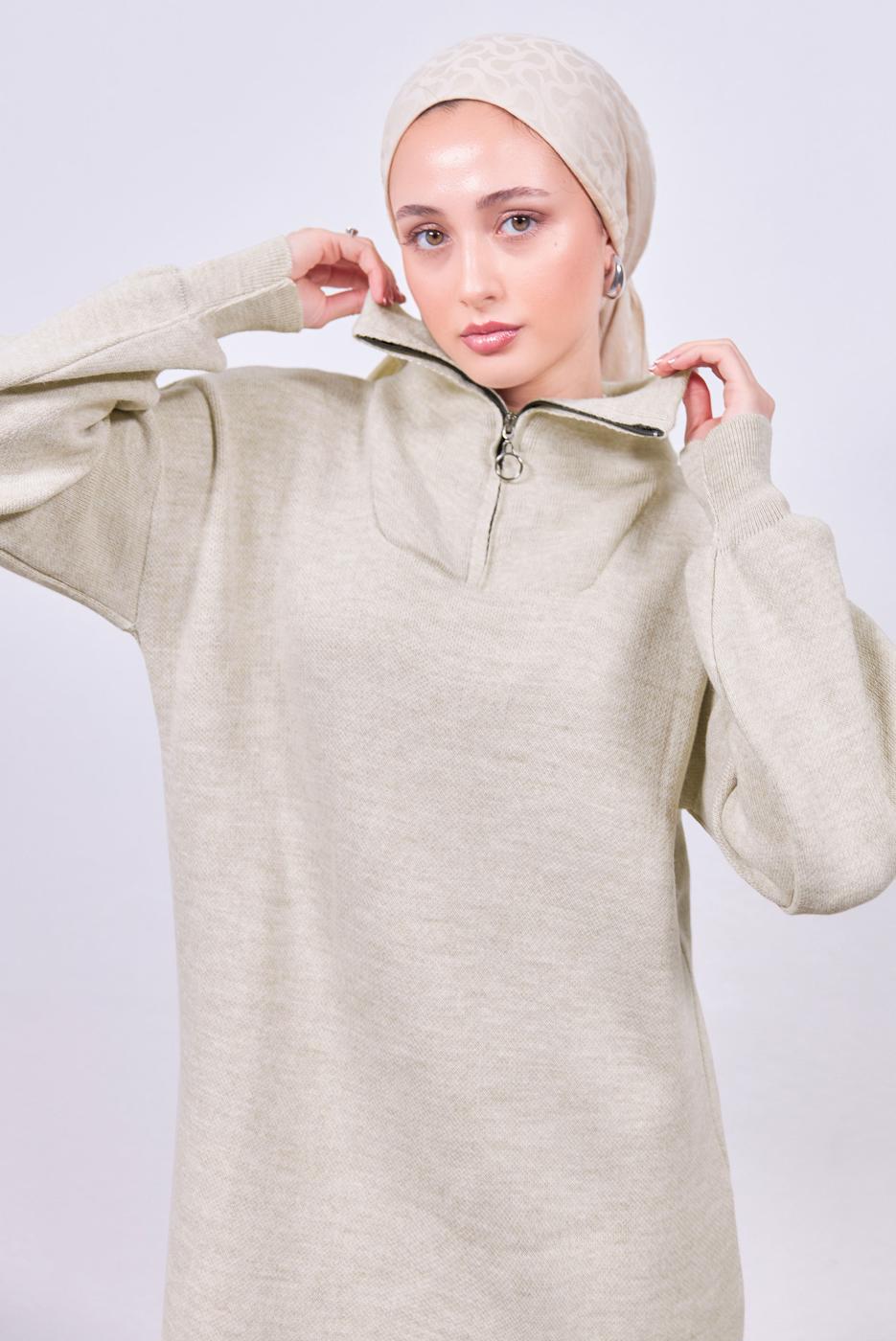 Hijab clothing BEIGE KNITWEAR DRESS T 7808