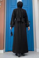 Tesettür giyim SİYAH TAŞ İŞLEMELİ TRİKO ELBİSE T 81332