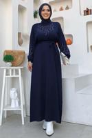 Tesettür giyim LACİVERT TAŞ İŞLEMELİ TRİKO ELBİSE T 81332