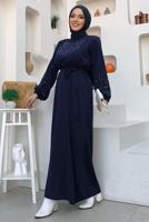 Tesettür giyim LACİVERT TAŞ İŞLEMELİ TRİKO ELBİSE T 81332