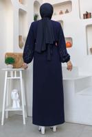 Tesettür giyim LACİVERT TAŞ İŞLEMELİ TRİKO ELBİSE T 81332