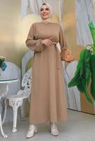 Tesettür giyim TABA TAŞ İŞLEMELİ TRİKO ELBİSE T 81332
