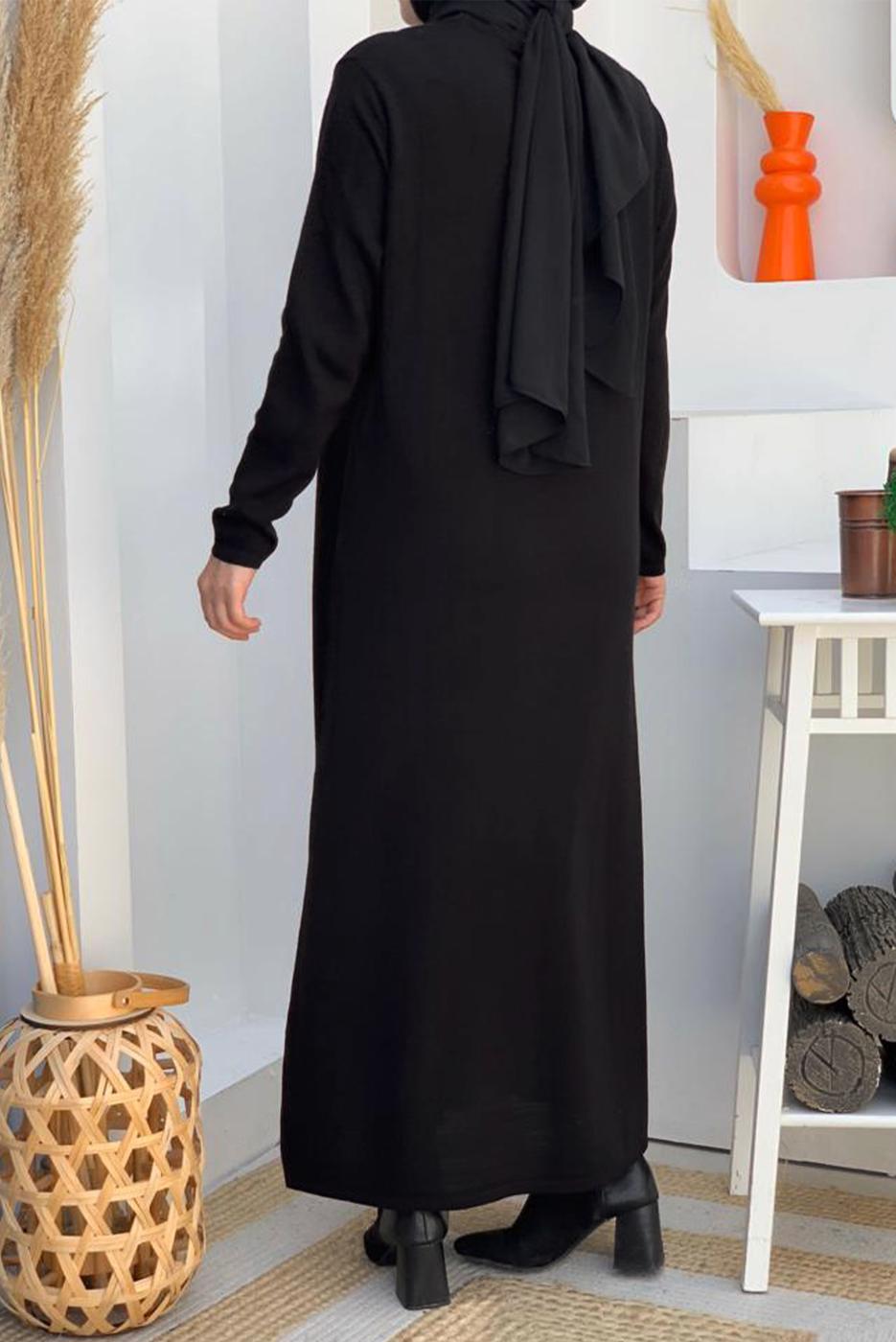 Tesettür giyim SİYAH DÜZ TRİKO ELBİSE T 93232