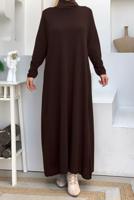 Tesettür giyim KAHVE DÜZ TRİKO ELBİSE T 93232