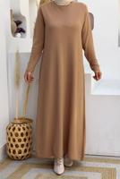 Tesettür giyim TABA DÜZ TRİKO ELBİSE T 93232