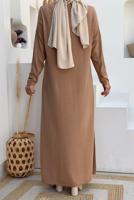 Tesettür giyim TABA DÜZ TRİKO ELBİSE T 93232