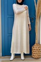 Tesettür giyim BEJ DÜZ TRİKO ELBİSE T 93232
