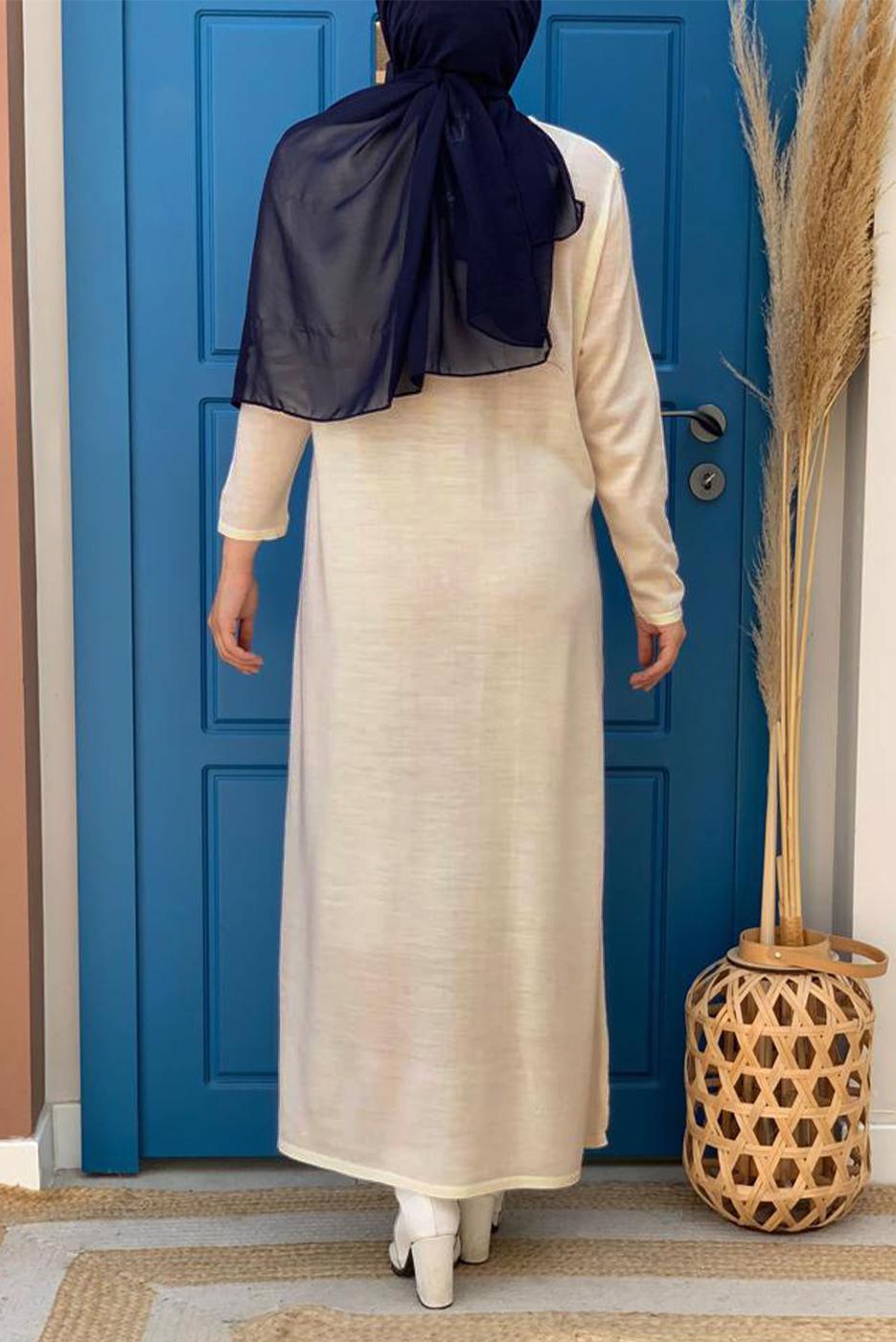 Tesettür giyim BEJ DÜZ TRİKO ELBİSE T 93232