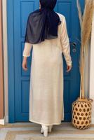 Tesettür giyim BEJ DÜZ TRİKO ELBİSE T 93232