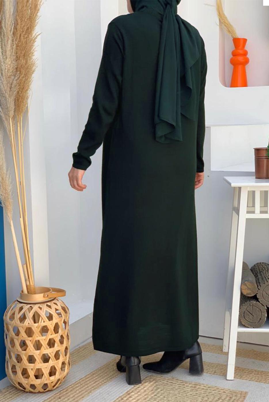 Tesettür giyim YEŞİL DÜZ TRİKO ELBİSE T 93232