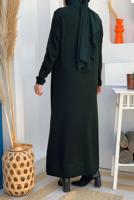 Tesettür giyim YEŞİL DÜZ TRİKO ELBİSE T 93232
