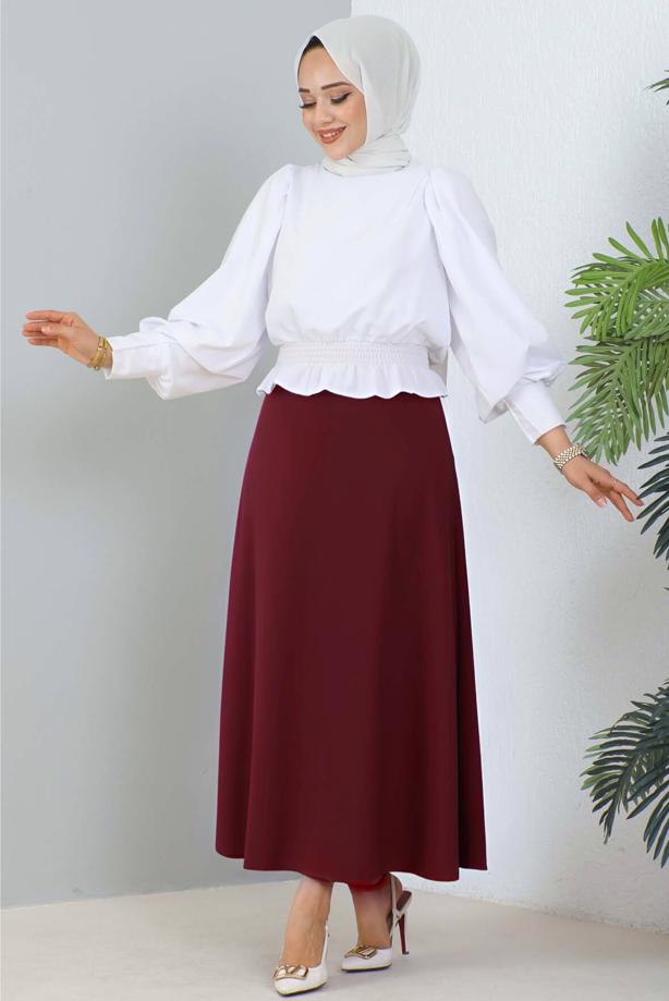 Tesettür giyim BORDO A KESİM ETEK T 112 - TRENDTESETTÜR