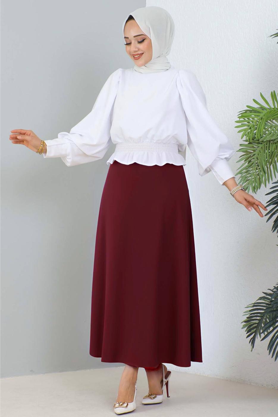 Tesettür giyim BORDO A KESİM ETEK T 112