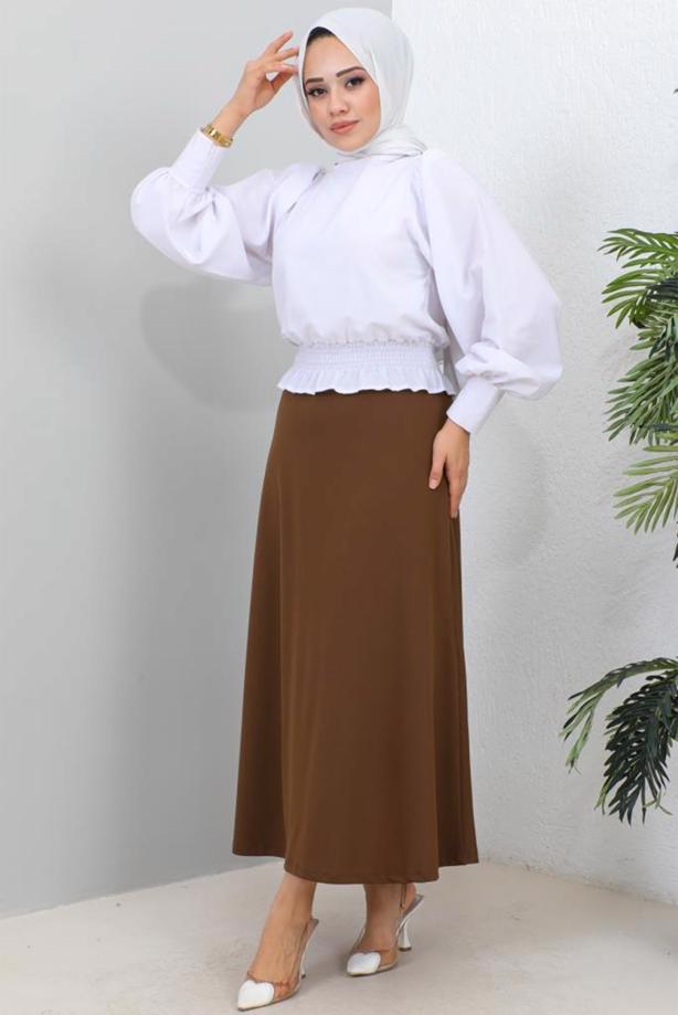 Hijab clothing BROWN A-LINEN SKIRT T 112 - TRENDTESETTÜR