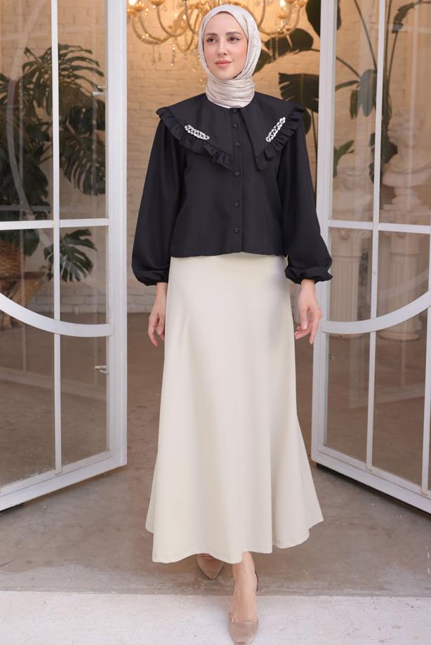 Tesettür giyim BEJ A KESİM ETEK T 112 - TRENDTESETTÜR