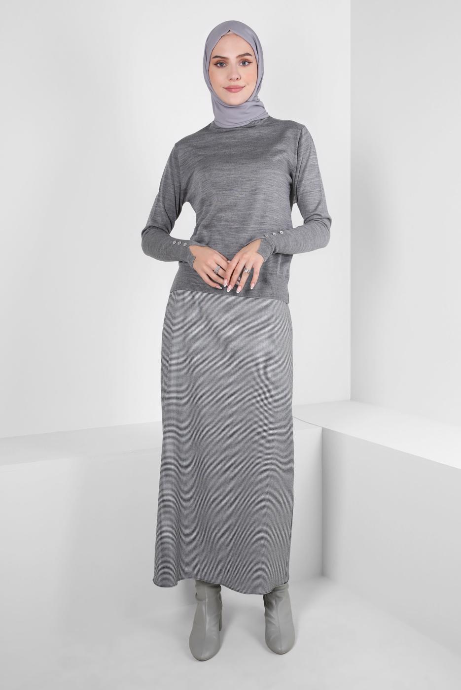 Tesettür giyim SİYAH ALVİNA PÖTİKARE DESENLİ ETEK T 60505