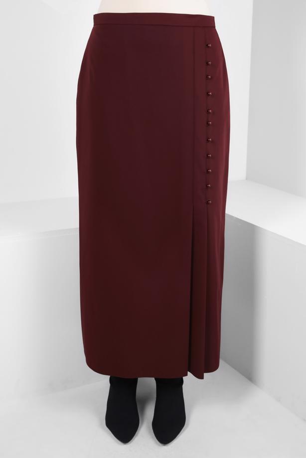 Tesettür giyim BORDO ALVİNA DÜĞME DETAYLI ETEK T 60512 - TRENDTESETTÜR