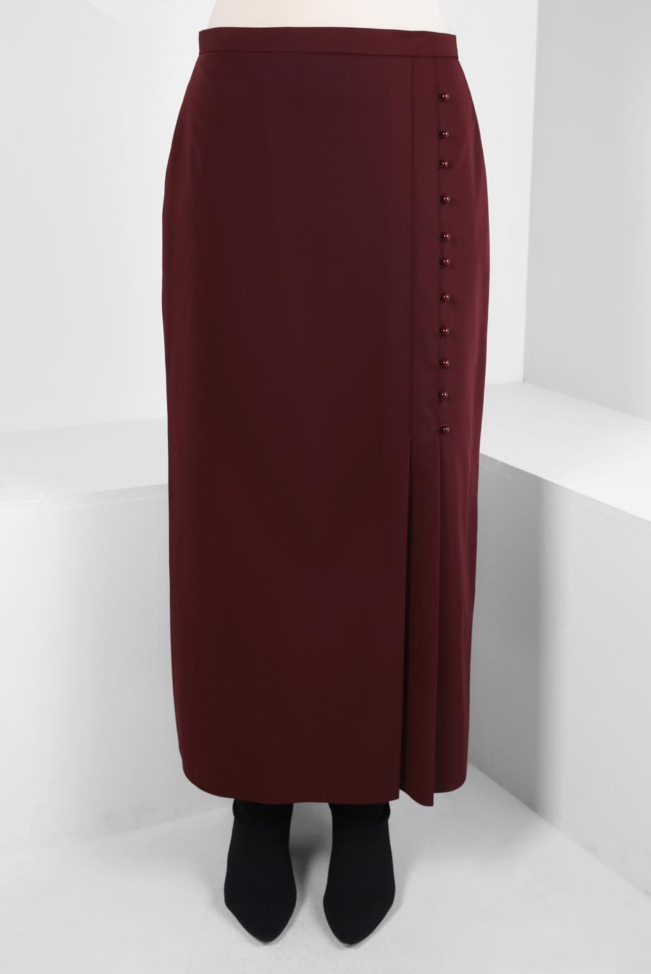 Tesettür giyim BORDO ALVİNA DÜĞME DETAYLI ETEK T 60512