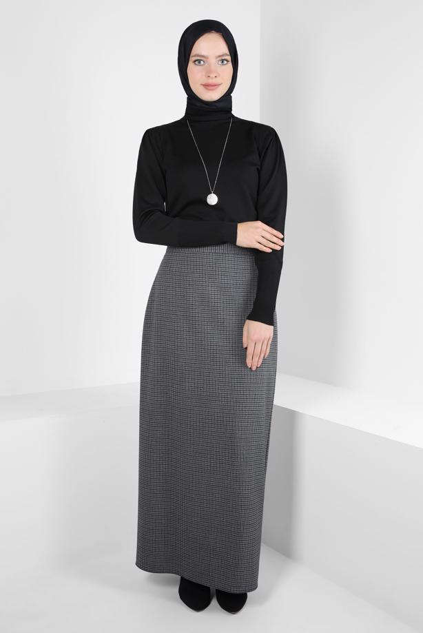 Tesettür giyim SİYAH ALVİNA EKOSE ETEK T 60519 - TRENDTESETTÜR