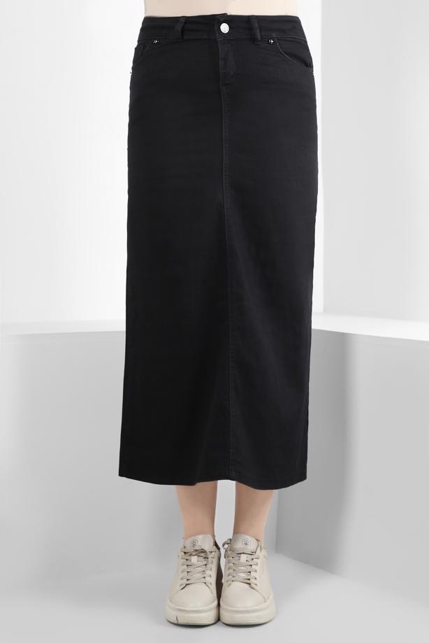 Vêtements hijab NOIR JUPE EN JEAN AVEC DÉTAIL POCHE T 8012 - TRENDTESETTÜR