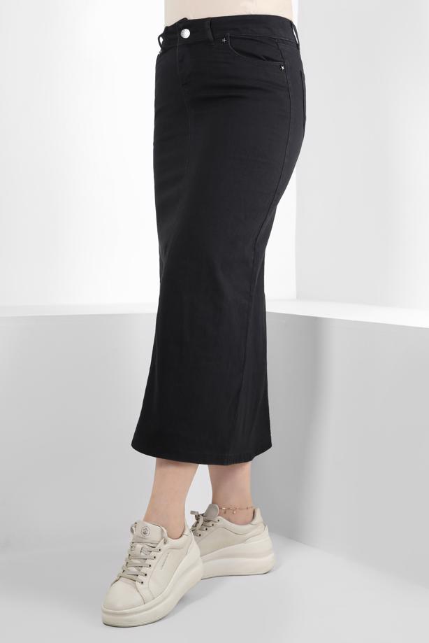 Vêtements hijab NOIR JUPE EN JEAN AVEC DÉTAIL POCHE T 8012 - TRENDTESETTÜR