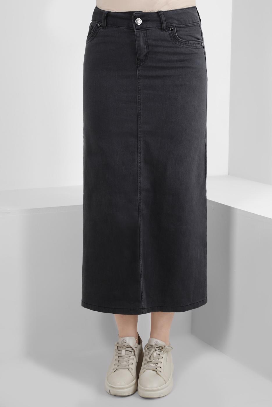 Tesettür giyim GRİ CEPLİ DENİM ETEK T 8012