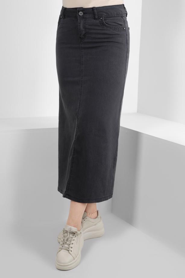 Vêtements hijab GRIS JUPE EN JEAN AVEC DÉTAIL POCHE T 8012 - TRENDTESETTÜR