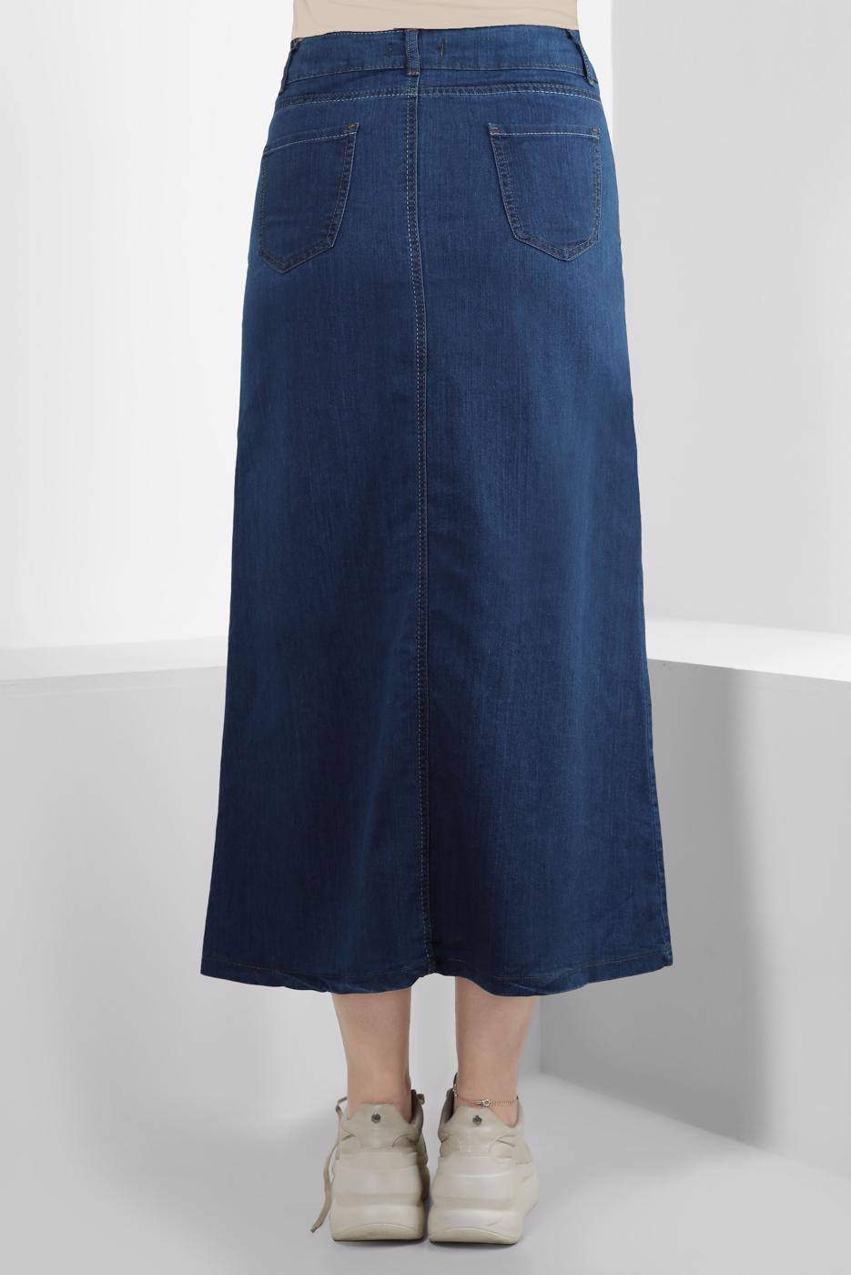 Tesettür giyim LACİVERT CEPLİ DENİM ETEK T 8012