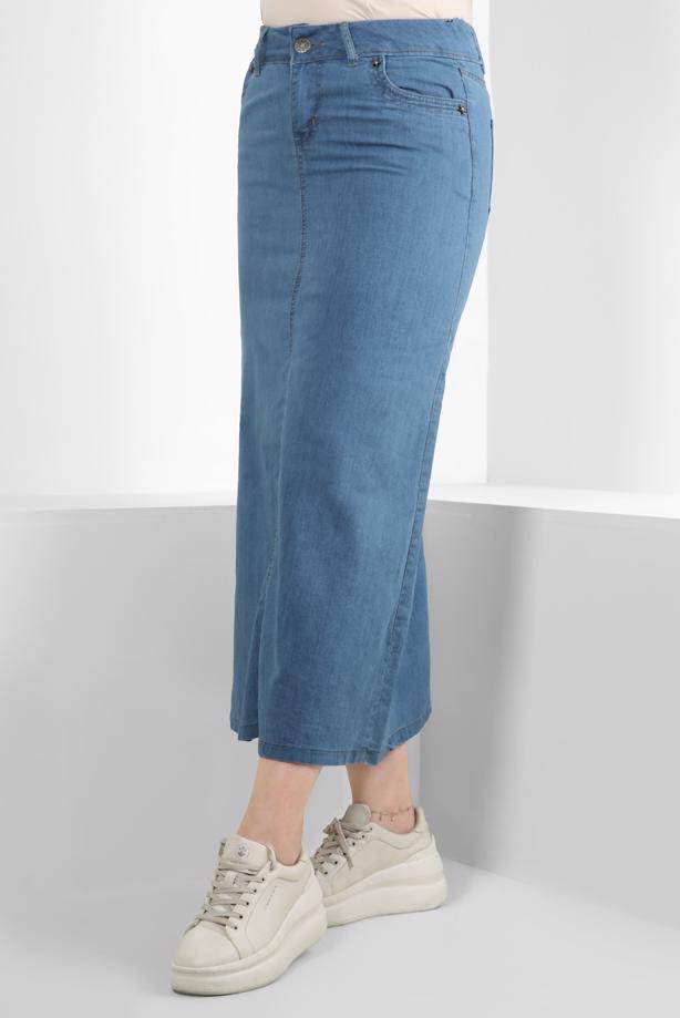 Vêtements hijab BLEU JUPE EN JEAN AVEC DÉTAIL POCHE T 8012 - TRENDTESETTÜR