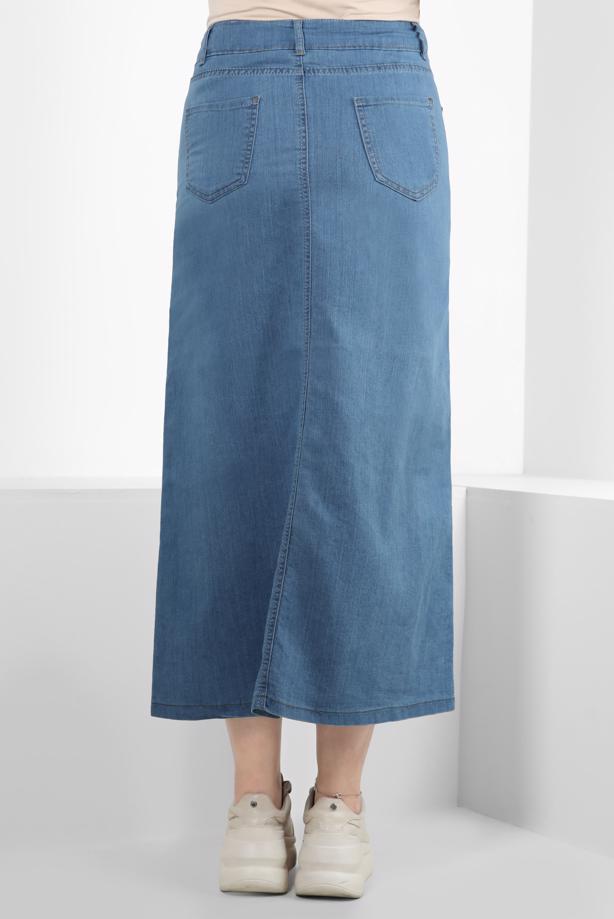 Vêtements hijab BLEU JUPE EN JEAN AVEC DÉTAIL POCHE T 8012 - TRENDTESETTÜR